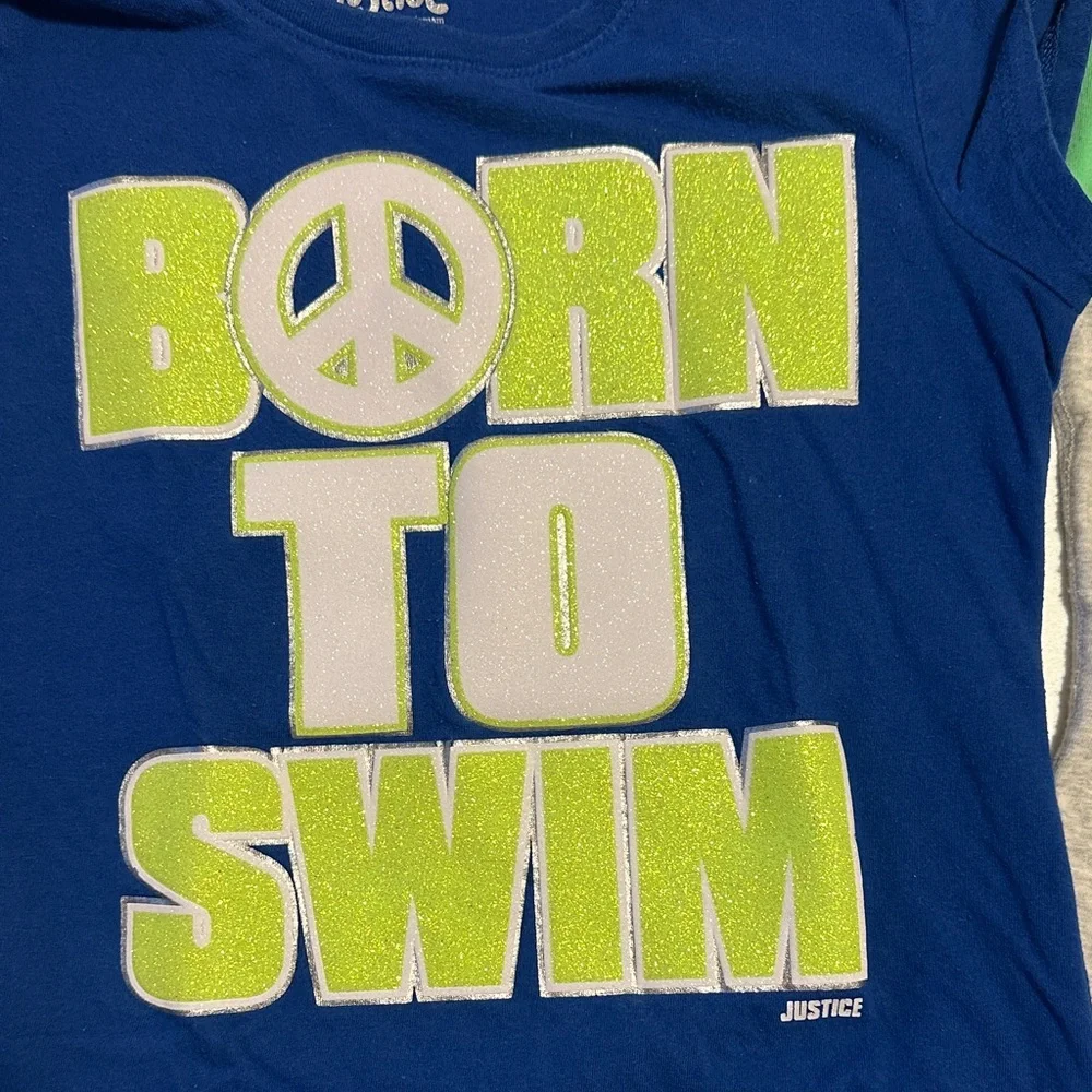 Justice Girls' Peace Sign Swim Tees - Blue and Green